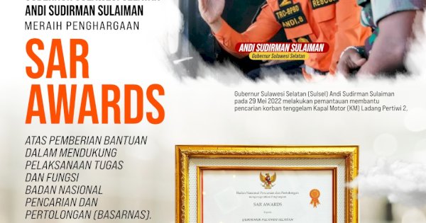 Gubernur Andi Sudirman Raih Penghargaan Sar Awards Dari Basarnas