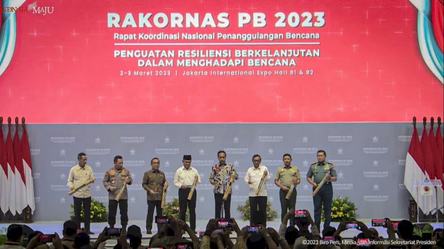 Rakornas Penanggulangan Bencana 2023, dihadiri Presiden Jokowi dan juga dihadiri beberapa pejabat daerah salah satunya Gubernur Sulsel Andi Sudirman Sulaiman.