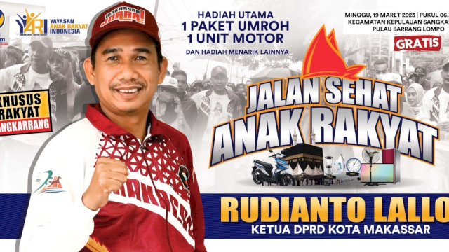 Ketua DPRD Kota Makassar sekaligus founder YARI Rudianto Lallo adakan jalan sehat anak rakyat di pulau Barrang Lompo Kec. Sangkarrang.