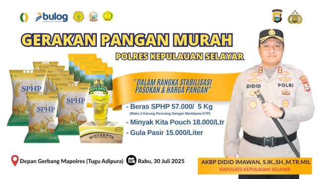 Kapolres Ajak Warga Manfaatkan Gerakan Pangan Murah Polres Selayar, Rabu Besok di Tugu Adipura Benteng
