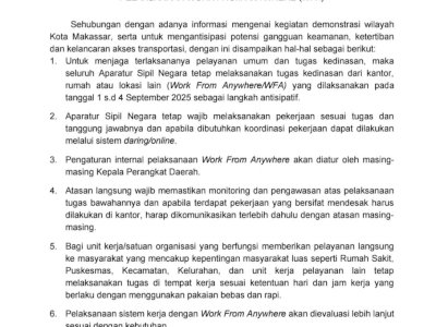 Pemkot Makassar Terapkan WFA Bagi Pegawai, Tanggal 1-4 September