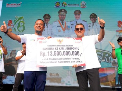 Gubernur Sulsel Serahkan Rp13,5 M untuk Revitalisasi Stadion Turatea dan Infrastruktur Jeneponto