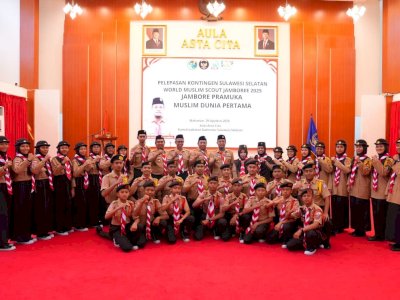 Gubernur Andi Sudirman Lepas 460 Pramuka Kontingen Sulsel ke World Muslim Scout Jamboree 2025