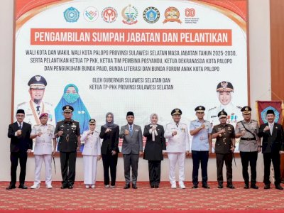 Gubernur Sulsel Lantik Naili-Akhmad Syarifuddin sebagai Wali Kota dan Wakil Wali Kota Palopo