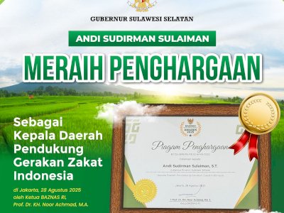 Dorong Budaya Zakat, Gubernur Sulsel Andi Sudirman Raih Baznas Awards 2025