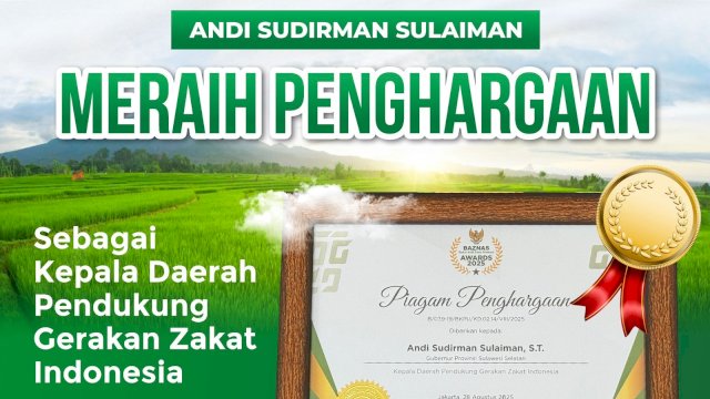 Dorong Budaya Zakat, Gubernur Sulsel Andi Sudirman Raih Baznas Awards 2025