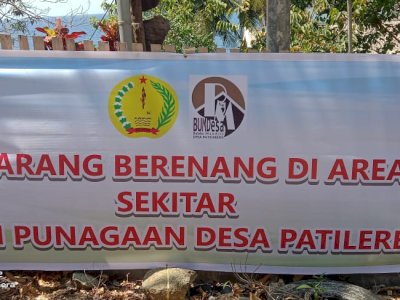 Pasca Insiden Bocah Diterkam Buaya, Pemdes Patilereng Pasang Spanduk Larangan Berenang di Pantai Punagaan