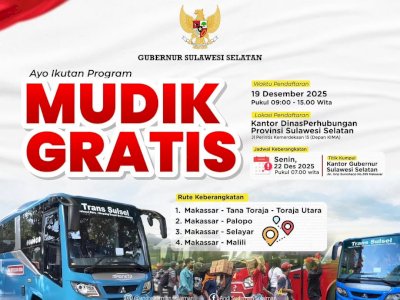 Program Mudik Gratis Nataru dari Gubernur Sulsel Siapkan 7 Armada Bus Bagi 250 Penumpang, Ini Rutenya